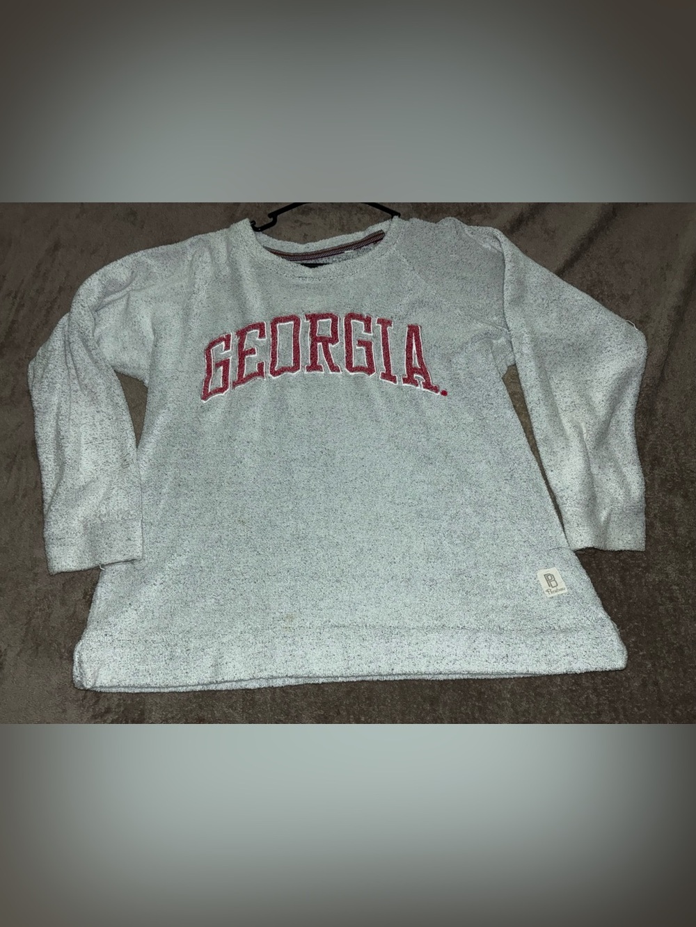 Pressbox Light Gray Crewneck Sweater with Red Georgia Script